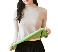 Felpa con cappuccio da donna con cappuccio, comoda e soffice, a metà dolcevita, invernale, in pile ispessito, a maniche lunghe, calda, per la vita quotidiana, regali di Natale, cachi, XXL