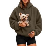 Felpa con cappuccio da donna con cappuccio e tasca frontale a marsupio | Felpa a maniche lunghe con spaziosa tasca a marsupio e cappuccio con coulisse; l'immagine del cane appare sulla parte