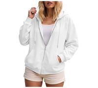 Felpa con cappuccio da donna con cerniera, cerniera in metallo, pratiche tasche laterali, piacevole tessuto soffice, spaziosa forma oversize, adatta per escursioni e incontri nel tempo libero
