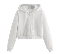 Felpa con cappuccio da donna con cerniera, extra calda e accogliente, oversize, con coulisse, per primavera, autunno, inverno, scuola, tunica vestiti, bianco, S