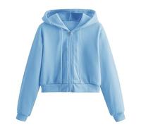 Felpa con cappuccio da donna con cerniera, extra calda e accogliente, oversize, con coulisse, per primavera, autunno, inverno, scuola, tunica vestiti, Blu, XS