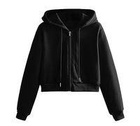 Felpa con cappuccio da donna con cerniera, extra calda e accogliente, oversize, con coulisse, per primavera, autunno, inverno, scuola, tunica vestiti, Nero , S