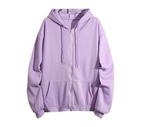 Felpa con cappuccio da donna con cerniera, oversize, con cappuccio, a maniche lunghe, in tinta unita, con cappuccio, vestibilità larga, per il tempo libero, con coulisse, Lilla, m