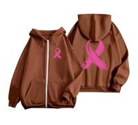 Felpa con cappuccio da donna con cerniera, oversize, con motivo a nastro rosa anteriore e posteriore, tessuto confortevole, tasche a marsupio, cappotto casual con cappuccio per la mezza stagione nella