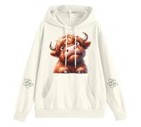 Felpa con cappuccio da donna con curioso vitello di altopiano - Felpa con cappuccio con simpatico motivo animale | Felpa casual per un look affascinante, Stil_o01 Beige, L