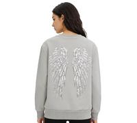 Felpa con cappuccio da donna con design a ali glitterate, felpa stampata con scollo rotondo, per abbigliamento casual e feste, comodo misto cotone, ideale per giovani donne e ragazze, grigio., L