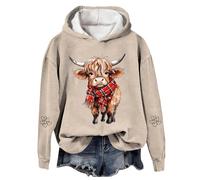 Felpa con cappuccio da donna con motivo bovino altopiano - Felpa con cappuccio con mucca dolce e sciarpa a scacchi | Felpa casual per gli amanti degli animali e l'autunno, Stile D06 kaki, XXL