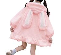 Felpa con Cappuccio da Donna con Orecchie da Coniglio, Kawaii, soffice e Carina, Felpa con Cappuccio in Peluche e Ispessita (XL,Pink)