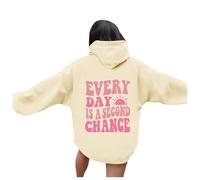 Felpa con cappuccio da donna con scritta "Every Day Is A Second Chance", stile casual, con cappuccio, stile Y2K, con cappuccio, per adolescenti, con grafica, da spiaggia, college, abbigliamento gotico