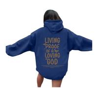 Felpa con cappuccio da donna con scritta "Gesù vivente Proof of A Loving God", in cotone, estiva, casual, cristiana, leggera, pullover con cappuccio, per adolescenti, con grafica da spiaggia, Y2K, Blu
