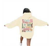 Felpa con cappuccio da donna con scritta "I Will Praise Him In Every Season", a maniche lunghe, stile gotico, per adolescenti, casual, tinta unita, cristiano, con cappuccio, top leggero, Beige, 5XL