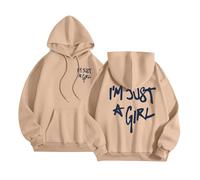 Felpa con cappuccio da donna con scritta "I'm just a girl" con cappuccio, simpatica grafica, divertente, Y2K, alla moda, vestibilità ampia, stile casual, stile workou, gotico, tinta unita, autunno con