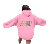 Felpa con cappuccio da donna con scritta in lingua inglese "Jesus Jesus Saved My Life" Y2K con cappuccio Christian Trendy Pullover Top I Love Jesus Cartoon Cute Graphic Casual Loose Fit Vestiti