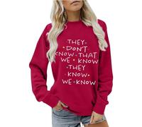 Felpa con cappuccio da donna, con scritta in lingua inglese "They Don't Know That We Know They Know" (lingua italiana non garantita), taglie forti, divertente, a maniche corte, con scollo a V (rosso,