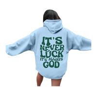 Felpa con cappuccio da donna con scritta "Jesus It's Never Luck It's Always God" con cappuccio sportivo girocollo cristiano comfort vintage con cappuccio Trust In The Lord abiti per adolescenti