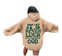 Felpa con cappuccio da donna con scritta "Jesus It's Never Luck It's Always God" con cappuccio sportivo girocollo cristiano comfort vintage con cappuccio Trust In The Lord abiti per adolescenti