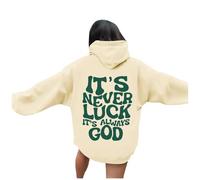 Felpa con cappuccio da donna con scritta "Jesus It's Never Luck It's Always God" estetico Workou Christian Sporty Felpa con cappuccio Trust In The Lord Sottile Moda Grafica Girocollo Manica Lunga