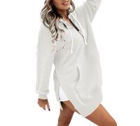 Felpa con cappuccio da donna con spacchi laterali, bianco, S