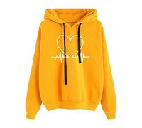 Felpa con cappuccio da donna con stampa amorosa, elegante maglione urbano da donna 2025, a maniche lunghe, giallo., S