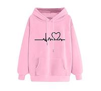 Felpa con cappuccio da donna con stampa amorosa moderna, elegante maglione urbano invernale da donna 2025 a maniche lunghe con cappuccio, Colore: rosa., XXL