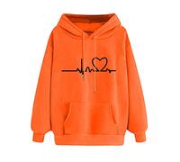 Felpa con cappuccio da donna con stampa amorosa moderna, elegante maglione urbano invernale da donna 2025 a maniche lunghe con cappuccio, Colore: arancione., L