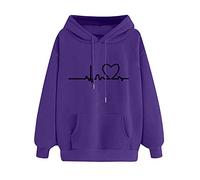 Felpa con cappuccio da donna con stampa amorosa moderna, elegante maglione urbano invernale da donna 2025 a maniche lunghe con cappuccio, Lilla, XL