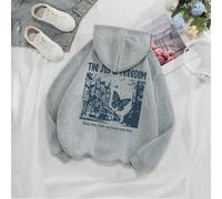 Felpa con cappuccio da donna con stampa di farfalle e slogan, foderata termicamente: "LA GIOIA DELLA LIBERTA', solo allora ho sentito il mio cuore libero" L,M,S,XSLettere,slogan,FarfallaTessuto