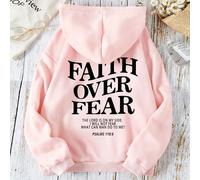 Felpa con cappuccio da donna con stampa di slogan FEDE OLTRE LA PAURA IL SIGNORE È DALLA MIA PARTE NON TEMERÒ CIÒ CHE L'UOMO POSSA FARMI SALMI 118: 6, Top a maniche lunghe L,M,S,XL,XSsloganTessuto