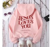 Felpa con cappuccio da donna con stampa slogan "GESÙ TI AMA, NOI CI AMIAMO A VICENDA PERCHÉ LUI CI HA AMATI PER PRIMO" 1 GIOVANNI 4:19, Maglietta a maniche lunghe per laurea, ritorno a scuola, laurea,
