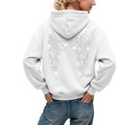 Felpa con cappuccio da donna con strass e ali d'angelo, bianco-a, 3XL