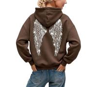 Felpa con cappuccio da donna con strass e ali d'angelo, COFFEE-B, L