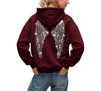Felpa con cappuccio da donna con strass e ali d'angelo, Wine-a, L