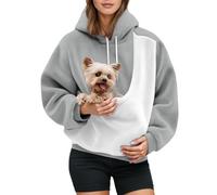 Felpa con cappuccio da donna con tasca a marsupio, soffice felpa con | Maglione a blocchi di colore per gatti per passeggiate con animali domestici, avventure all'aperto o momenti piacevoli a casa