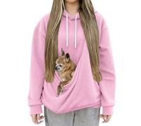 Felpa con cappuccio da donna con tasca per animali domestici, comoda felpa con cappuccio a nido d'ape, con tasca a marsupio, felpa invernale casual per gli amanti dei cani e dei gatti, rosa, L