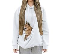 Felpa con cappuccio da donna con tasca per animali domestici, comoda felpa con cappuccio a nido d'ape, con tasca a marsupio, felpa invernale casual per gli amanti dei cani e dei gatti, bianco, 3XL