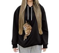 Felpa con cappuccio da donna con tasca per animali domestici, comoda felpa con cappuccio a nido d'ape, con tasca a marsupio, felpa invernale casual per gli amanti dei cani e dei gatti, Nero , XXL