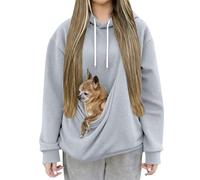 Felpa con cappuccio da donna con tasca per animali domestici, comoda felpa con cappuccio a nido d'ape, con tasca a marsupio, felpa invernale casual per gli amanti dei cani e dei gatti, Grigio, M