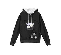 Felpa con cappuccio da donna con tasca per gatti e cani da compagnia, cappotto, tasca grande, felpa con cappuccio a maniche lunghe (colore: nero, taglia: XXXL)