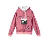 Felpa con cappuccio da donna con tasca per gatti e cani da compagnia, cappotto, tasca grande, felpa con cappuccio a maniche lunghe (colore: rosa, taglia: XXXL)