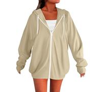 Felpa con cappuccio da donna con zip 2025 autunno inverno oversize Y2k casual carino felpe con cappuccio giacca con tasche, Beige, S