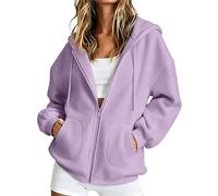 Felpa con cappuccio da donna con zip, a maniche lunghe, con tasche frontali | Una felpa con cappuccio rilassata con cerniera frontale su tutta la lunghezza, maniche lunghe e due tasche visibili nella