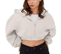 Felpa con cappuccio da donna con zip corta cardigan giacca felpe casual a maniche lunghe Top The Shining Hoodie da donna, bianco, S