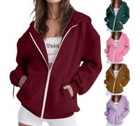 Felpa con cappuccio da donna con zip e cappuccio, oversize, con tasca, cappotti casual a maniche lunghe, giacca sportiva, abbigliamento casual, tuta ampia loungewear legger top, malva, M