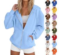 Felpa con cappuccio da donna con zip e cappuccio, oversize, con tasca e cappotto, casual, per tutti i giorni, giacca ampia, abbigliamento mezza stagione, tinta unita, loungewear corto top, grigio, XL
