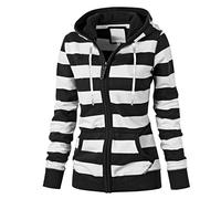 Felpa con cappuccio da donna con zip - Felpe da donna con cappuccio oversize a righe con coulisse felpe casual con cappuccio aperto davanti morbido cappotto elastico alla moda vestiti alla moda