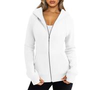 Felpa con cappuccio da donna con zip ritagliata autunno abiti moda maglioni vestiti invernali foro pollice giacche in pile felpe casual, bianco, XXL