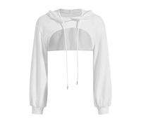 Felpa con Cappuccio da Donna Crop Hoodie Pullover Sweatshirts a Maniche Lunghe con Collo Tondo e Cappuccio in Maglia Traforata da Donna a Maniche Lunghe, bianco, M