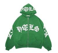 Felpa con cappuccio da donna e uomo, stile gotico, robusta, con cerniera, per sport all'aria aperta e per tutti i giorni, verde, 3XL