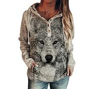 Felpa con Cappuccio da Donna Felpa con Stampa Animale Gufo Felpa con Cappuccio Modello Wolf Pullover a Maniche Lunghe Casual Sciolto con Tasca con Cappuccio Top
