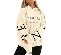 Felpa con Cappuccio da Donna, in Cotone, a Maniche Lunghe, con Cappuccio, a Girocollo, Slim Fit, per Il Tempo Libero, Sport, a Maniche Lunghe, Felpa Cappuccio Donna Elemento della Marea Nazionale